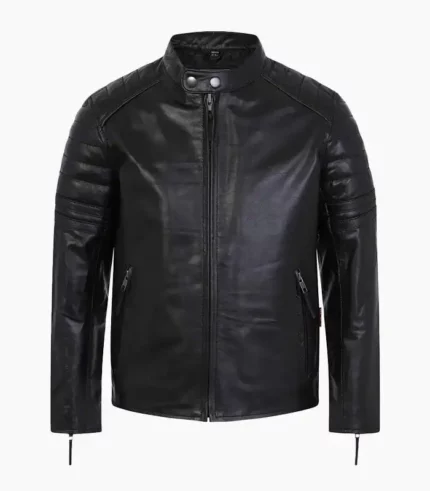 Premium black leather biker jacket for men handcrafted by LALTAN, offering style, comfort, and durability with customizable options.
