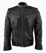 Stylish mens black leather jacket, crafted from premium real leather, perfect for adding sophistication to any outfit.