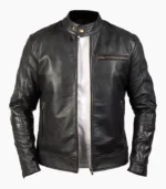 Stylish mens black leather jacket made from premium real leather, designed for comfort and elegance.
