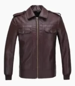 A stylish mens brown leather biker jacket that combines durability and classic design, perfect for motorcycle enthusiasts and casual wear.