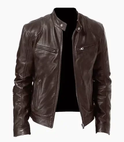 Stylish men's brown leather jacket handcrafted with premium materials. A versatile jacket perfect for any occasion.