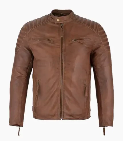 Stylish men’s brown leather jacket handcrafted with premium materials for timeless elegance and durability.