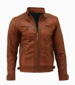Stylish mens brown leather jacket made from high-quality real leather, offering a comfortable fit and timeless appeal.