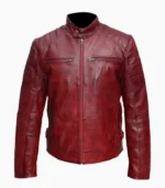 A handcrafted mens maroon wax sheep leather jacket, combining premium materials with sleek, modern design. Perfect for those who love luxury and style.