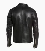 Stylish black genuine leather jacket showcasing handcrafted quality and customization options, perfect for any occasion.