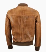 Premium brown leather bomber jacket for men, showcasing premium quality and stylish design.