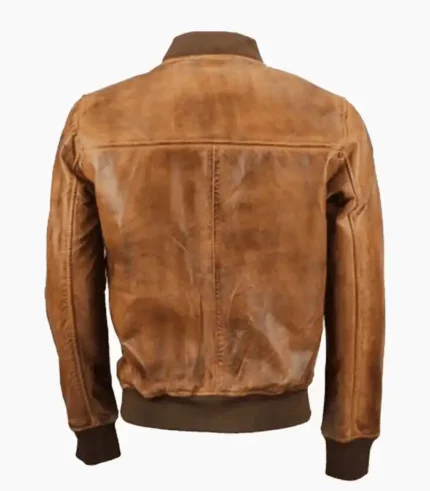 Premium brown leather bomber jacket for men, showcasing premium quality and stylish design.