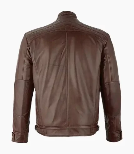 A stylish brown leather jacket for men, showcasing its handcrafted design and premium quality, perfect for any occasion.