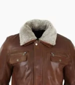 A stylish Dark Brown Leather Bomber Jacket from LALTAN, showcasing its premium craftsmanship and modern design