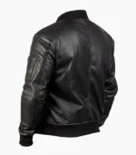 Mens Black Leather Bomber Jacket made from real leather, featuring a sleek design with ribbed cuffs, collar, and hem for a classic yet modern look. Perfect for casual or semi-formal occasions.