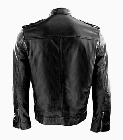 Stylish mens black leather jacket, crafted from premium real leather, perfect for adding sophistication to any outfit.