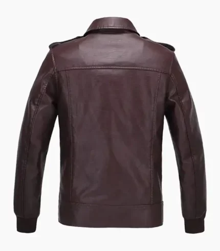 A stylish mens brown leather biker jacket that combines durability and classic design, perfect for motorcycle enthusiasts and casual wear.