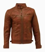Stylish mens brown leather jacket made from high-quality real leather, offering a comfortable fit and timeless appeal.