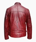 A handcrafted mens maroon wax sheep leather jacket, combining premium materials with sleek, modern design. Perfect for those who love luxury and style.