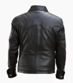 Men’s Military Black Leather Jacket made from high-quality leather, featuring a stylish design and practical pockets for functionality.