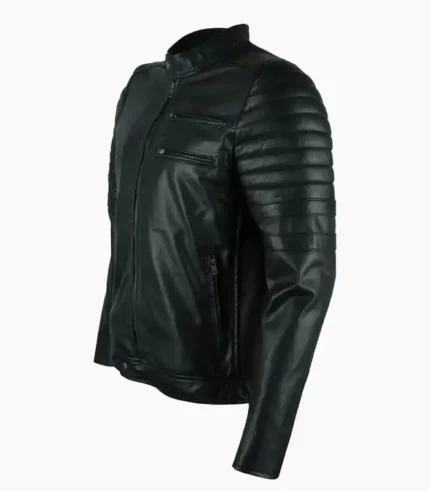 Stylish black leather biker jacket for men, handcrafted with premium materials, perfect for any occasion.
