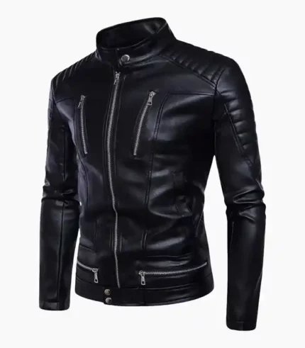 Stylish black leather biker jacket for men from LALTAN, handcrafted for ultimate durability and classic fashion.