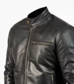 Stylish mens black leather jacket made from premium real leather, designed for comfort and elegance.