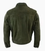 Men's olive suede leather trucker jacket handcrafted with premium materials, offering style, durability, and comfort.
