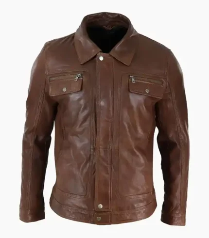 A stylish Dark Brown Leather Bomber Jacket from LALTAN, showcasing its premium craftsmanship and modern design