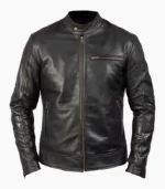 Stylish mens black leather jacket made from premium real leather, designed for comfort and elegance.