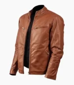 Mens brown leather jacket, genuine leather, classic design, modern fit, durable, versatile jacket for casual and formal use.