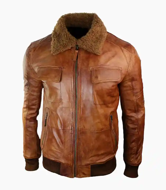 A stylish Men's Tan Brown Leather Bomber Jacket from LALTAN, handcrafted with premium materials for a perfect fit and timeless appeal.