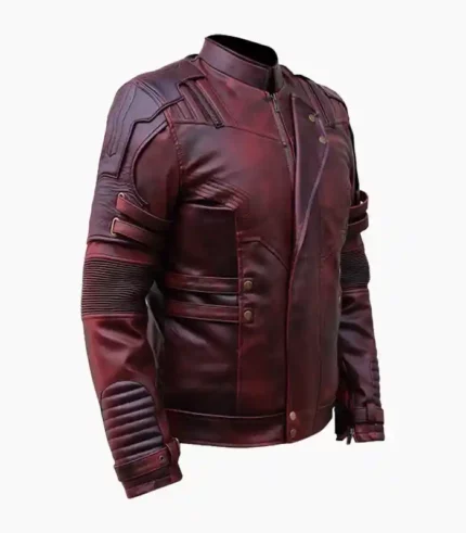 A stylish men's maroon leather jacket showcasing exquisite craftsmanship, perfect for any fashion-forward individual.