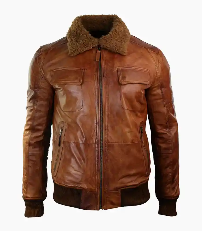 A stylish Men's Tan Brown Leather Bomber Jacket from LALTAN, handcrafted with premium materials for a perfect fit and timeless appeal.