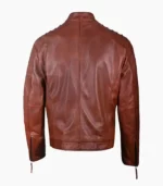 A stunning men's brown leather biker jacket, handcrafted with premium materials, showcasing its unique design and quality.
