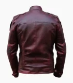 A stylish men's maroon leather jacket showcasing exquisite craftsmanship, perfect for any fashion-forward individual.