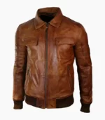 A stylish Men's Tan Brown Leather Bomber Jacket from LALTAN, handcrafted with premium materials for a perfect fit and timeless appeal.